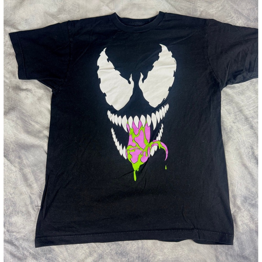 Marvel Venom T Shirt Mens Small Black Big Face Neon Green Slime Pink Tongue Tee